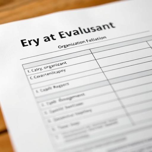Una hoja de evaluación con criterios para evaluar la oratoria, como claridad, organización y persuasión.