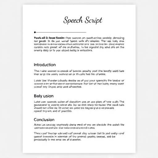 Una plantilla de guion de discurso con secciones para introducción, desarrollo y conclusión.